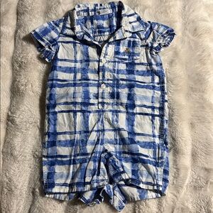 GAP Baby Blue and White Plaid Cotton Romper 18-24m